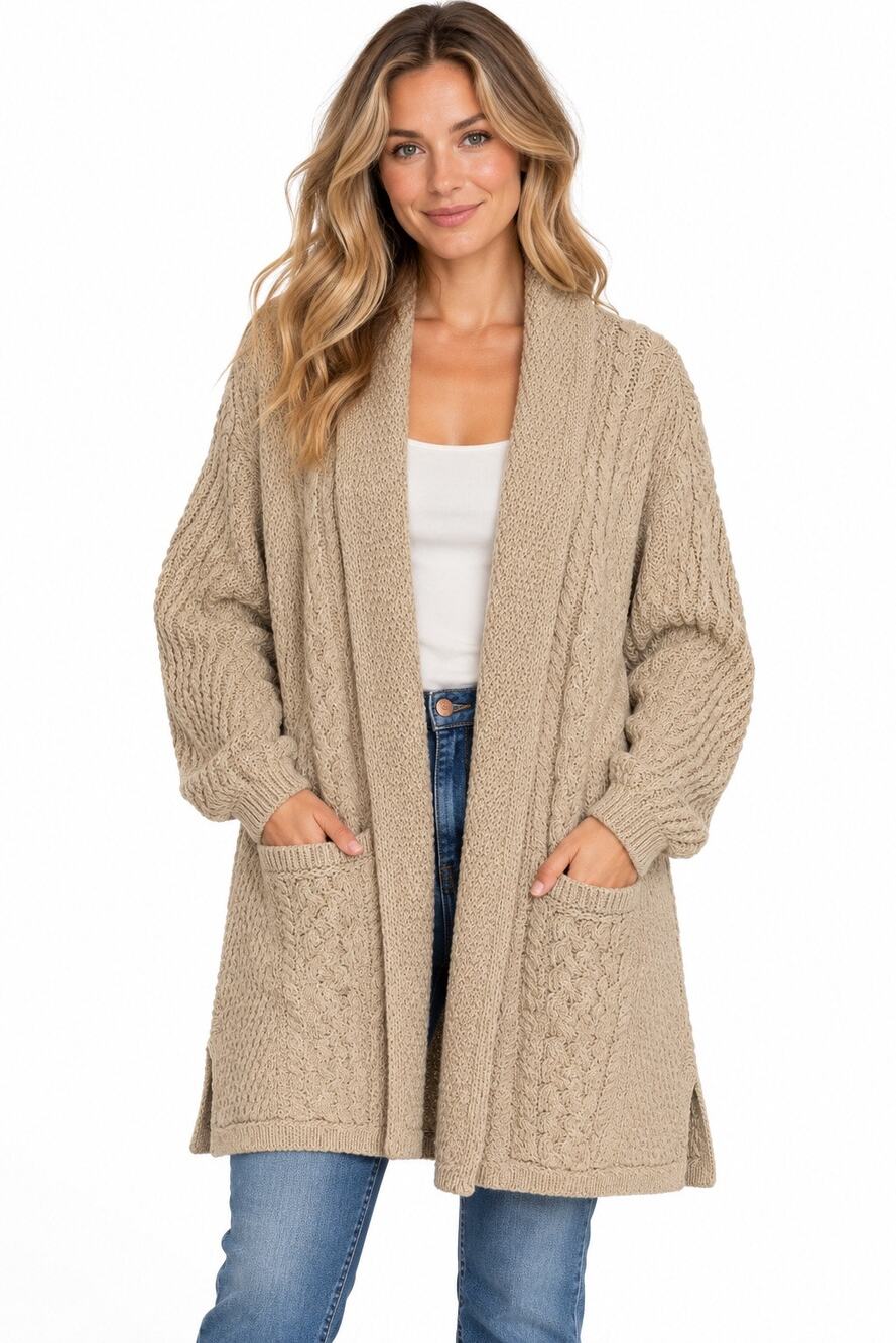 Vintage 1990s Aran Crafts Ireland Merino Wool Long Cardigan Coat XL